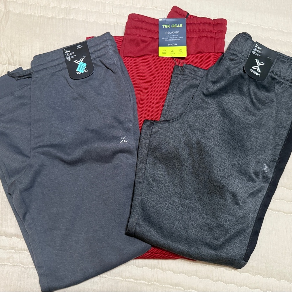 Tek Gear Kids Relaxed Fit Bottoms - Red & 2 Xersion Joggers - Grey - Sz L NWT